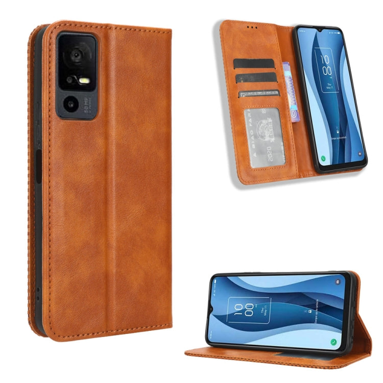 Magnetic Buckle Retro Texture Leather Phone Case, Compatible with TCL 40 XE 5G