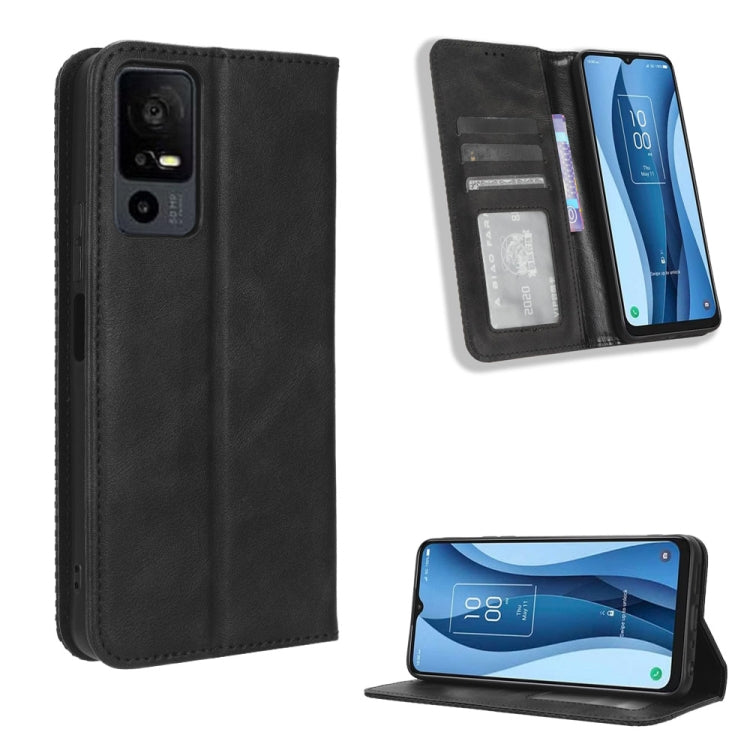 Magnetic Buckle Retro Texture Leather Phone Case, Compatible with TCL 40 XL