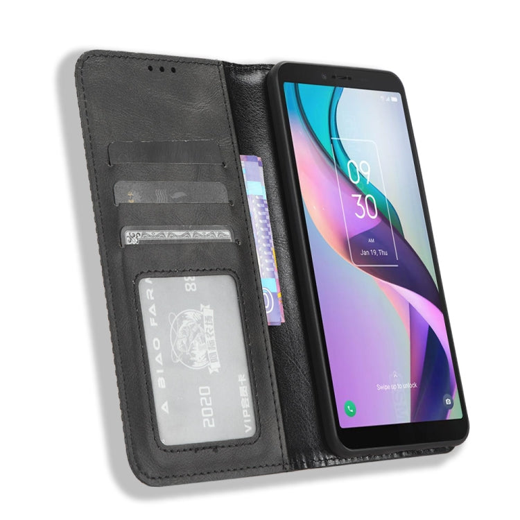 Magnetic Buckle Retro Texture Leather Phone Case, Compatible with TCL ION X