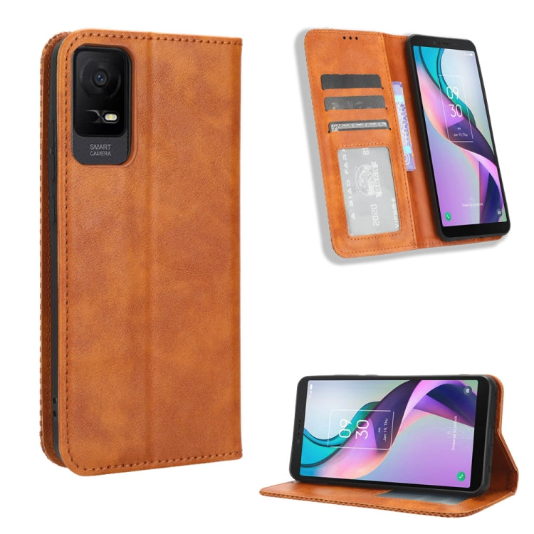 Magnetic Buckle Retro Texture Leather Phone Case, Compatible with TCL ION X