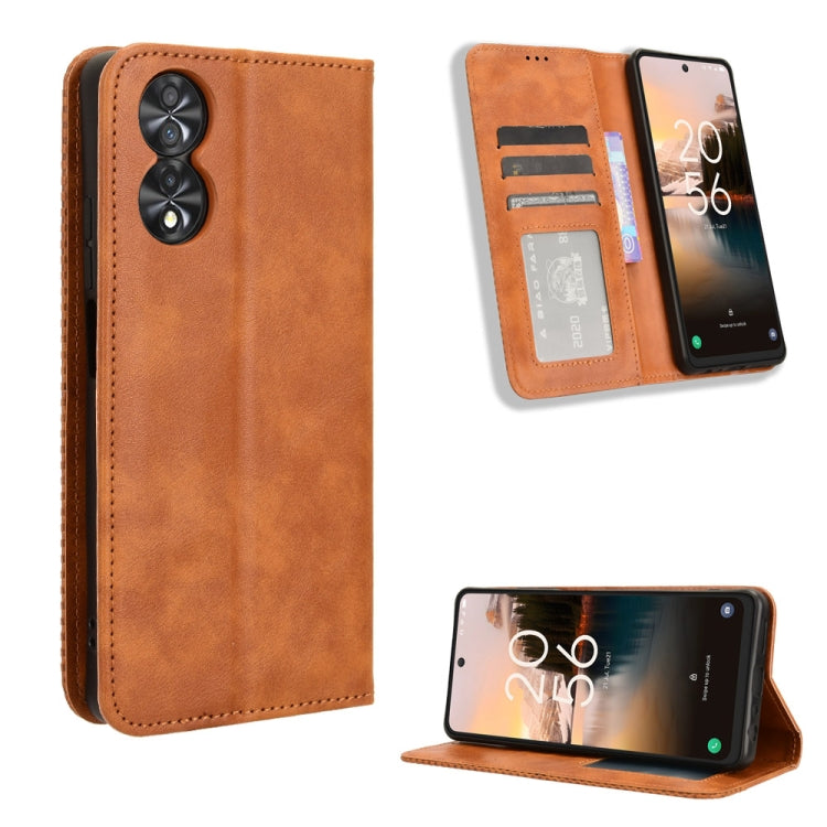 Magnetic Buckle Retro Texture Leather Phone Case, Compatible with TCL 40 NxtPaper 4G