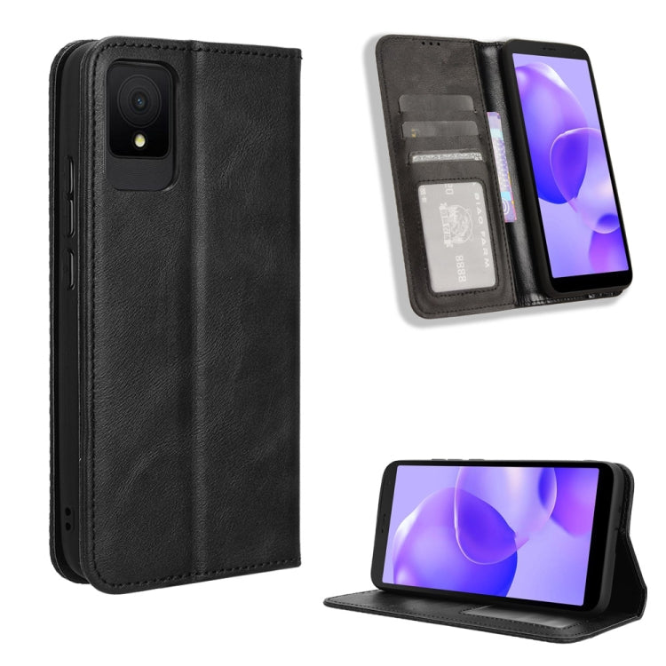 Magnetic Buckle Retro Texture Leather Phone Case, Compatible with TCL 502