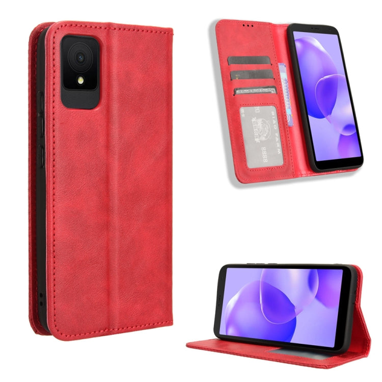 Magnetic Buckle Retro Texture Leather Phone Case, Compatible with TCL 502