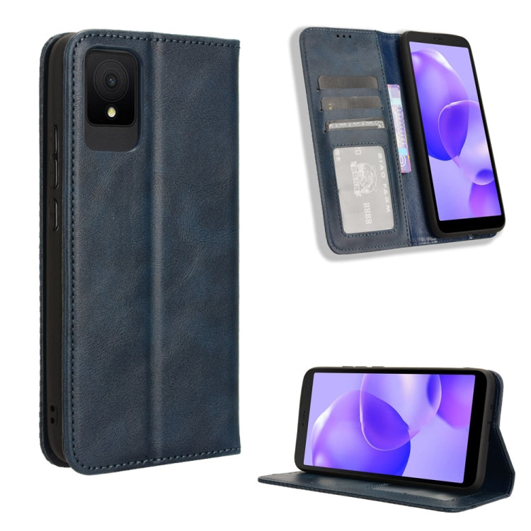 Magnetic Buckle Retro Texture Leather Phone Case, Compatible with TCL 502