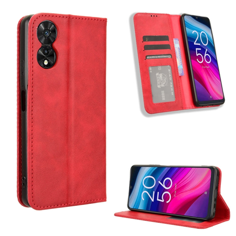 Magnetic Buckle Retro Texture Leather Phone Case, Compatible with TCL 50 5G