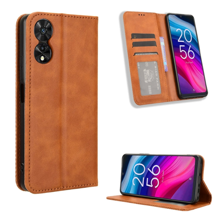 Magnetic Buckle Retro Texture Leather Phone Case, Compatible with TCL 50 SE 4G