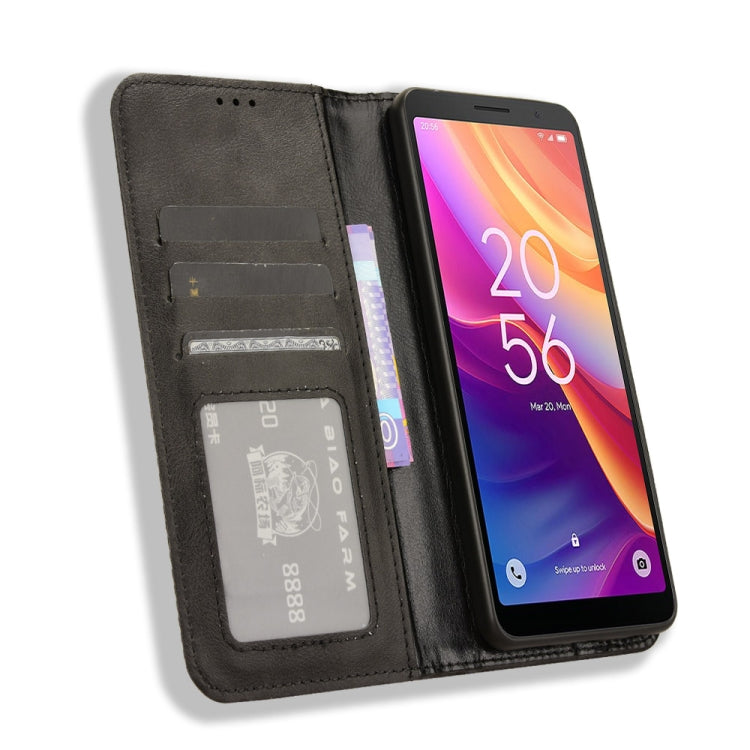Magnetic Buckle Retro Texture Leather Phone Case, Compatible with TCL 501 4G
