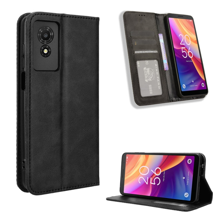 Magnetic Buckle Retro Texture Leather Phone Case, Compatible with TCL 501 4G