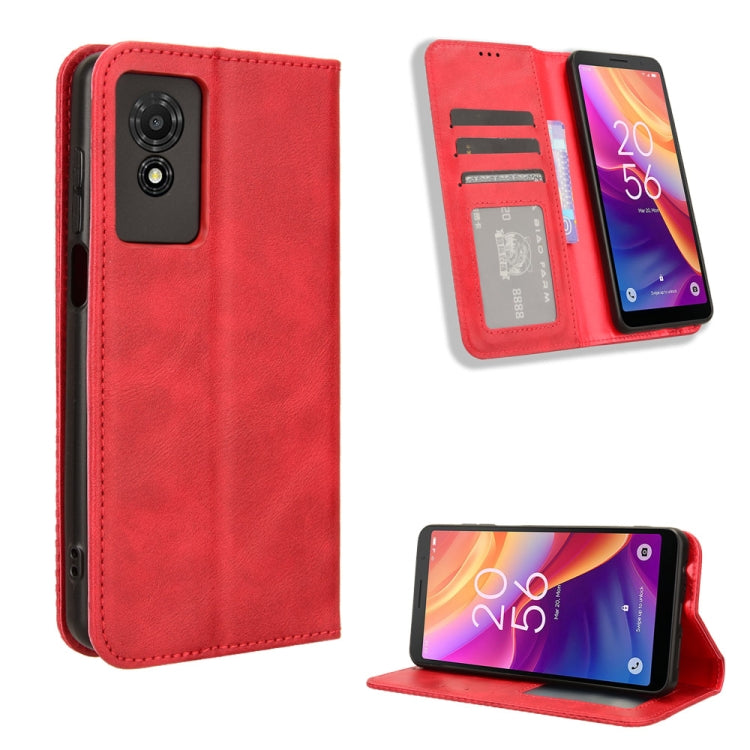 Magnetic Buckle Retro Texture Leather Phone Case, Compatible with TCL 501 4G