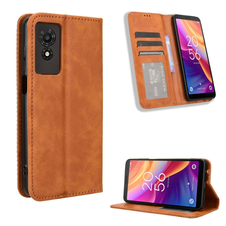 Magnetic Buckle Retro Texture Leather Phone Case, Compatible with TCL 501 4G