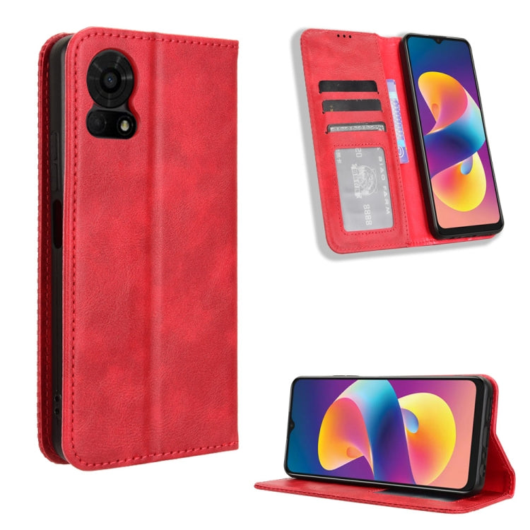 Magnetic Buckle Retro Texture Leather Phone Case, Compatible with TCL 50 LE