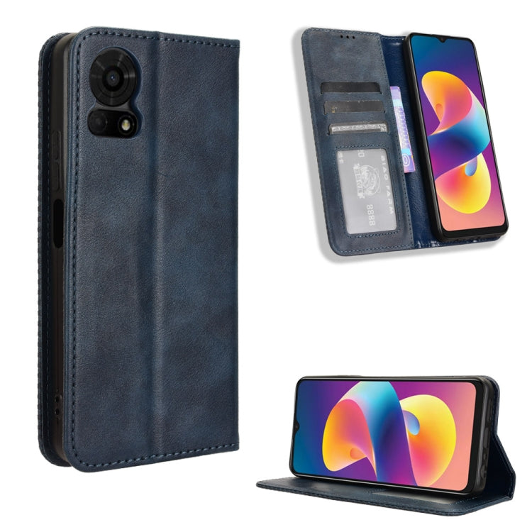 Magnetic Buckle Retro Texture Leather Phone Case, Compatible with TCL 50 LE