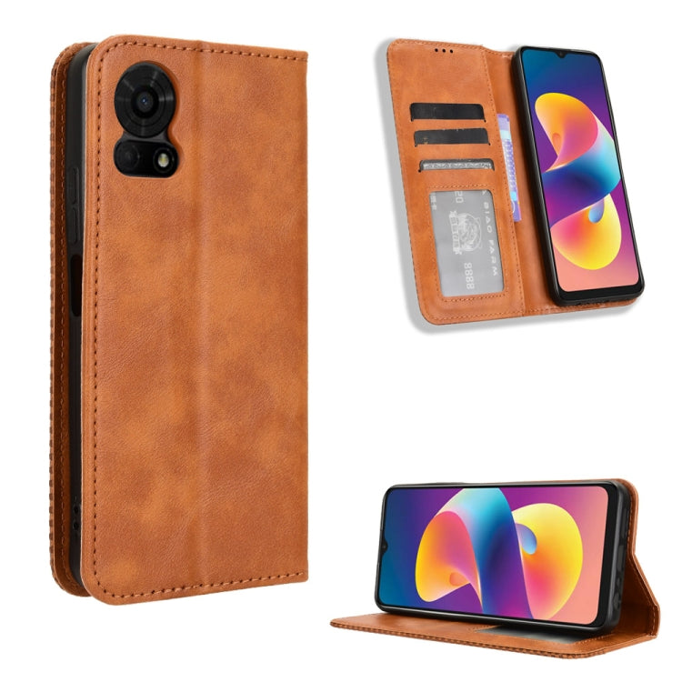 Magnetic Buckle Retro Texture Leather Phone Case, Compatible with TCL 50 LE