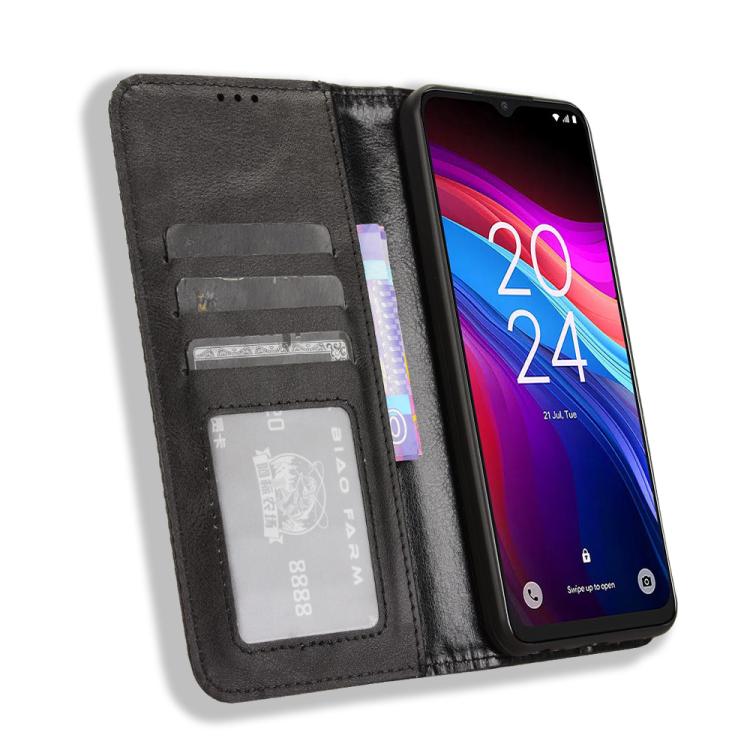 Magnetic Buckle Retro Texture Leather Phone Case, Compatible with TCL 503
