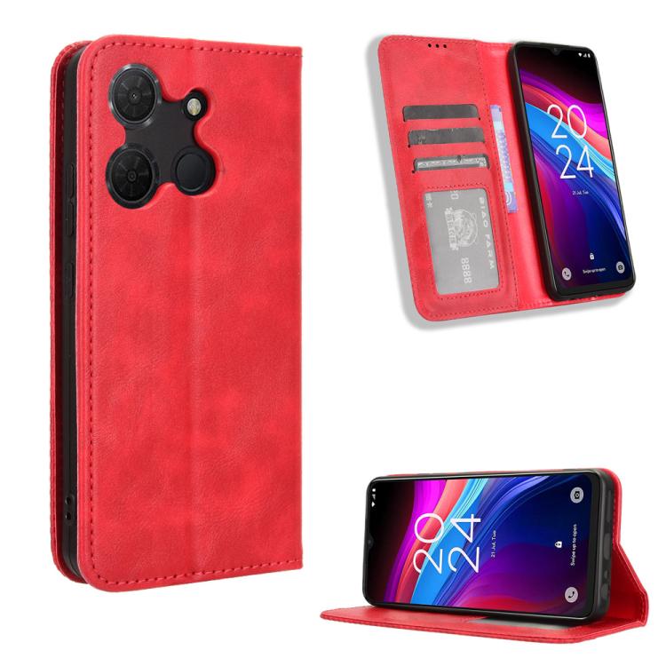 Magnetic Buckle Retro Texture Leather Phone Case, Compatible with TCL 503