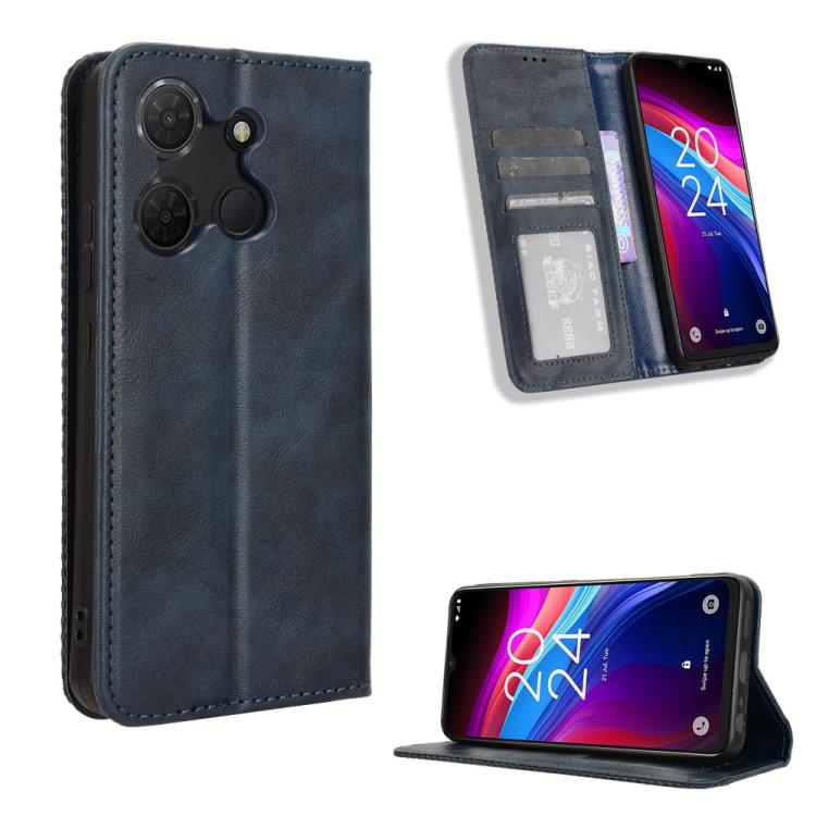 Magnetic Buckle Retro Texture Leather Phone Case, Compatible with TCL 503