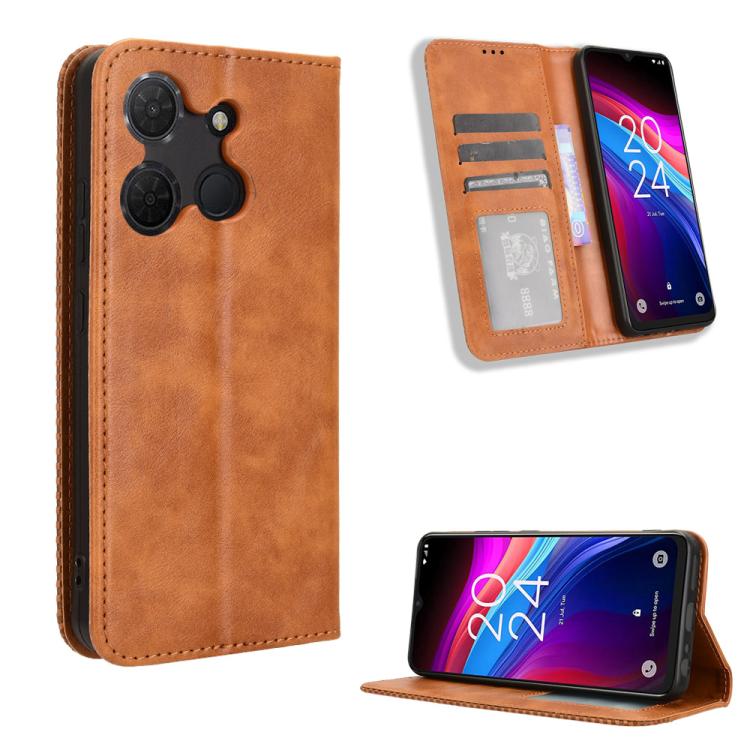 Magnetic Buckle Retro Texture Leather Phone Case, Compatible with TCL 503