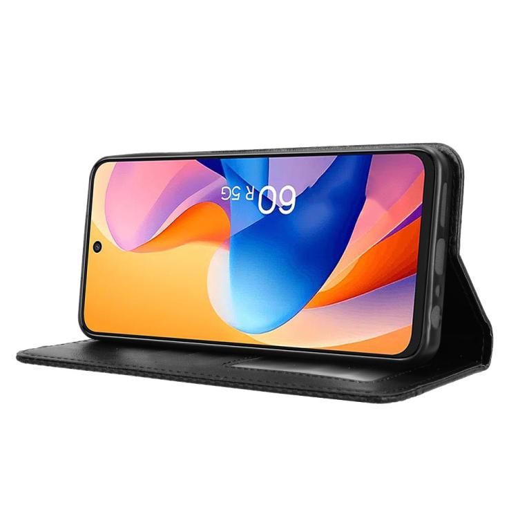Magnetic Buckle Retro Texture Leather Phone Case, Compatible with TCL 60R 5G