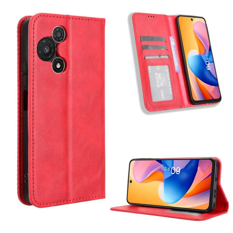 Magnetic Buckle Retro Texture Leather Phone Case, Compatible with TCL 60R 5G