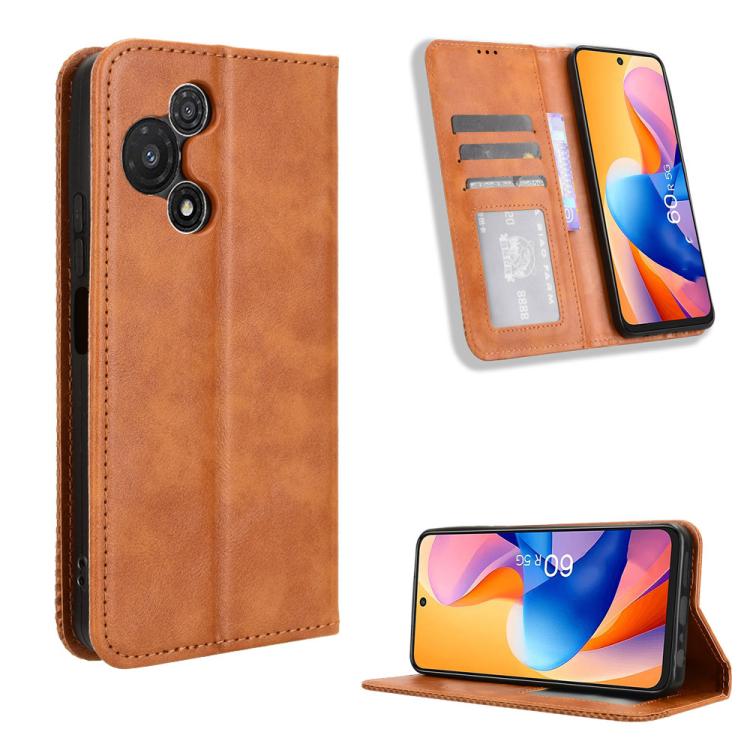 Magnetic Buckle Retro Texture Leather Phone Case, Compatible with TCL 60R 5G