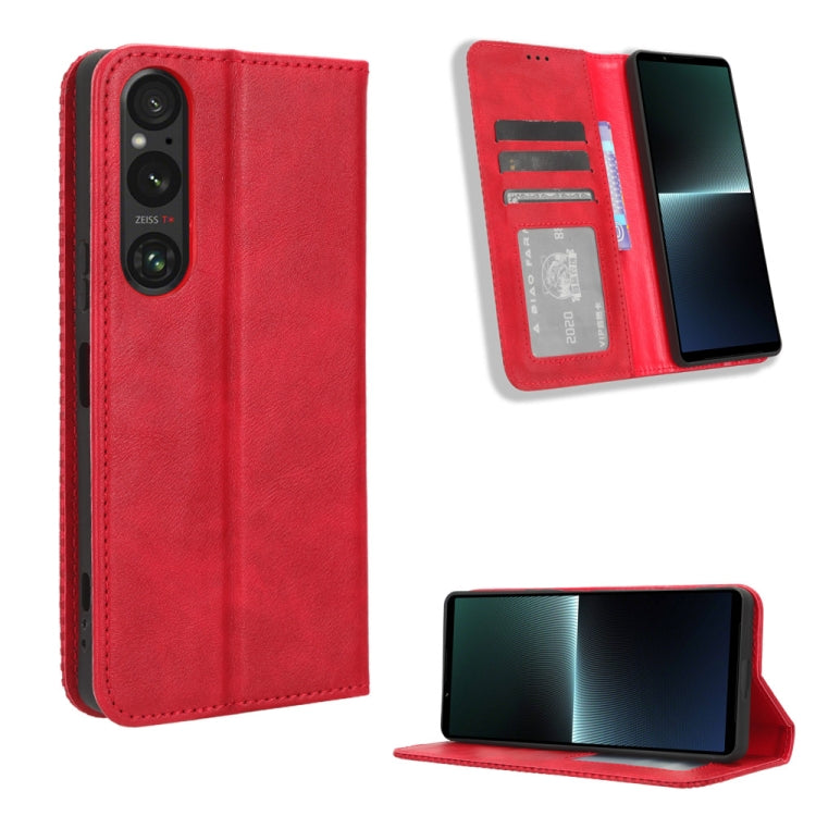 Magnetic Buckle Retro Texture Leather Phone Case, Compatible with Sony Xperia 1 V