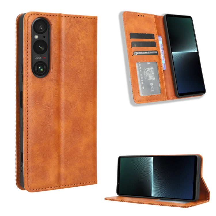 Magnetic Buckle Retro Texture Leather Phone Case, Compatible with Sony Xperia 1 V