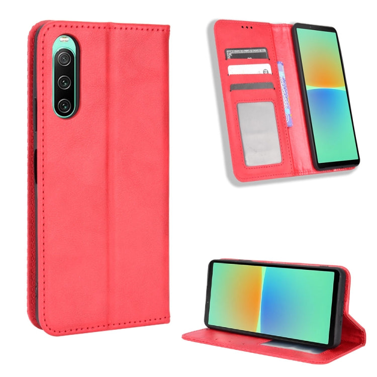 Magnetic Buckle Retro Texture Leather Phone Case, Compatible with Sony Xperia 10 V