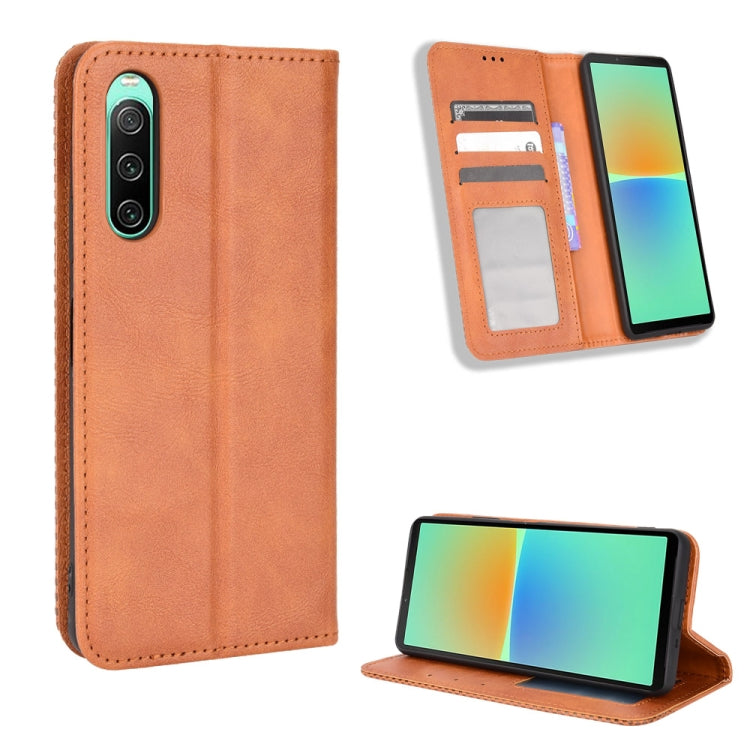 Magnetic Buckle Retro Texture Leather Phone Case, Compatible with Sony Xperia 10 V