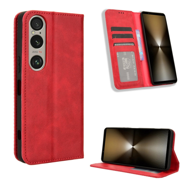 Magnetic Buckle Retro Texture Leather Phone Case, Compatible with Sony Xperia 1 VI 2024