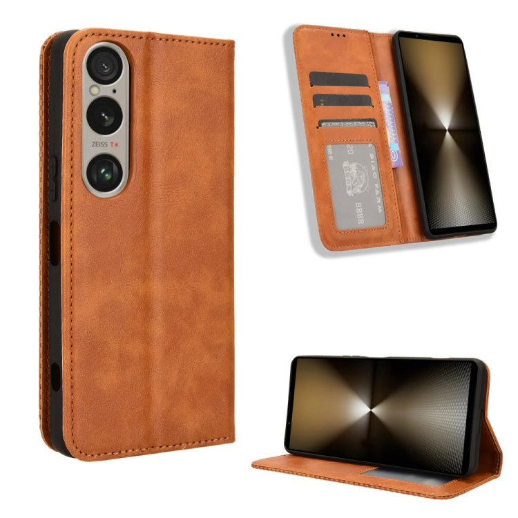 Magnetic Buckle Retro Texture Leather Phone Case, Compatible with Sony Xperia 1 VI 2024