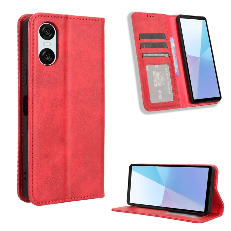 Magnetic Buckle Retro Texture Leather Phone Case, Compatible with Sony Xperia 10 VI 2024