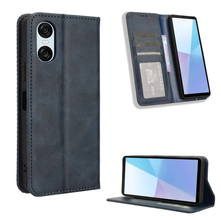Magnetic Buckle Retro Texture Leather Phone Case, Compatible with Sony Xperia 10 VI 2024