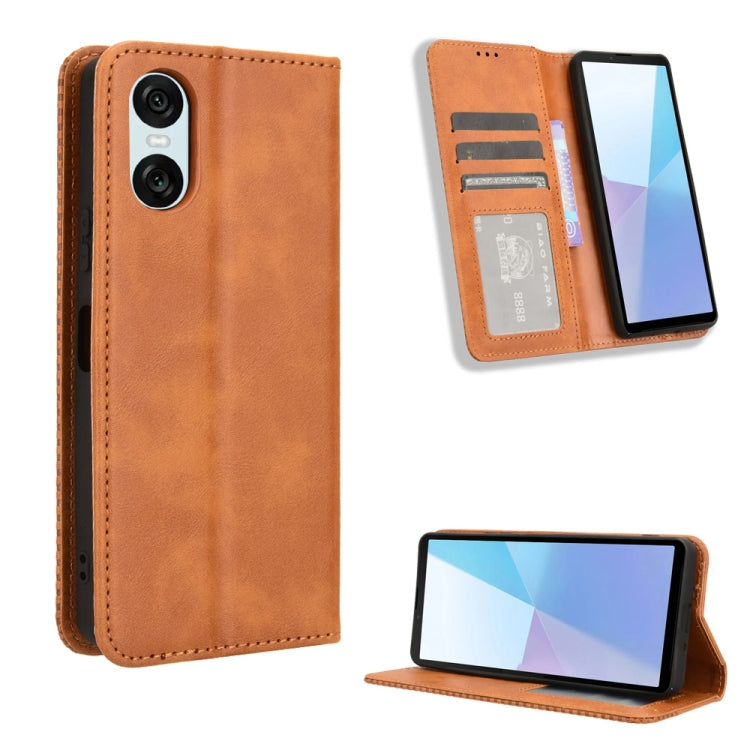 Magnetic Buckle Retro Texture Leather Phone Case, Compatible with Sony Xperia 10 VI 2024