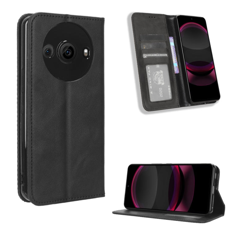 Magnetic Buckle Retro Texture Leather Phone Case, Compatible with Sharp Aquos R8 Pro / Leica Leitz Phone 3