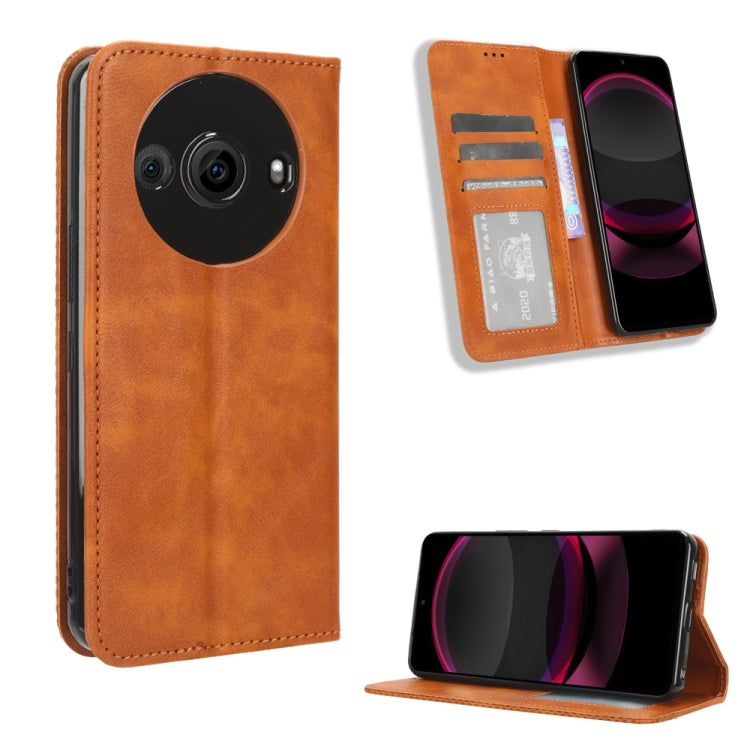 Magnetic Buckle Retro Texture Leather Phone Case, Compatible with Sharp Aquos R8 Pro / Leica Leitz Phone 3