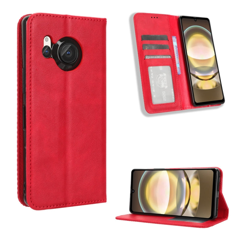 Magnetic Buckle Retro Texture Leather Phone Case, Compatible with Sharp Aquos R8