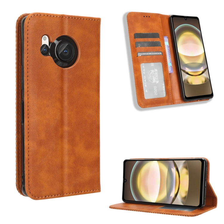 Magnetic Buckle Retro Texture Leather Phone Case, Compatible with Sharp Aquos R8