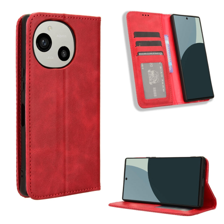 Magnetic Buckle Retro Texture Leather Phone Case, Compatible with Sharp Aquos R9