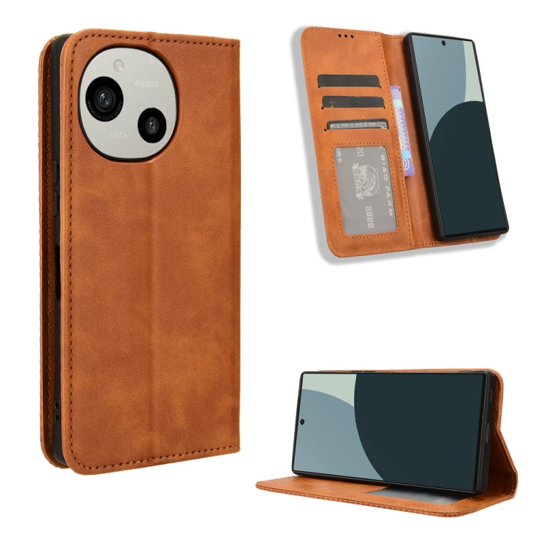 Magnetic Buckle Retro Texture Leather Phone Case, Compatible with Sharp Aquos R9