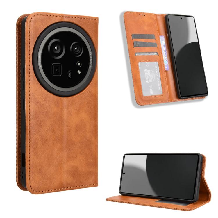 Magnetic Buckle Retro Texture Leather Phone Case, Compatible with Sharp Aquos R9 Pro