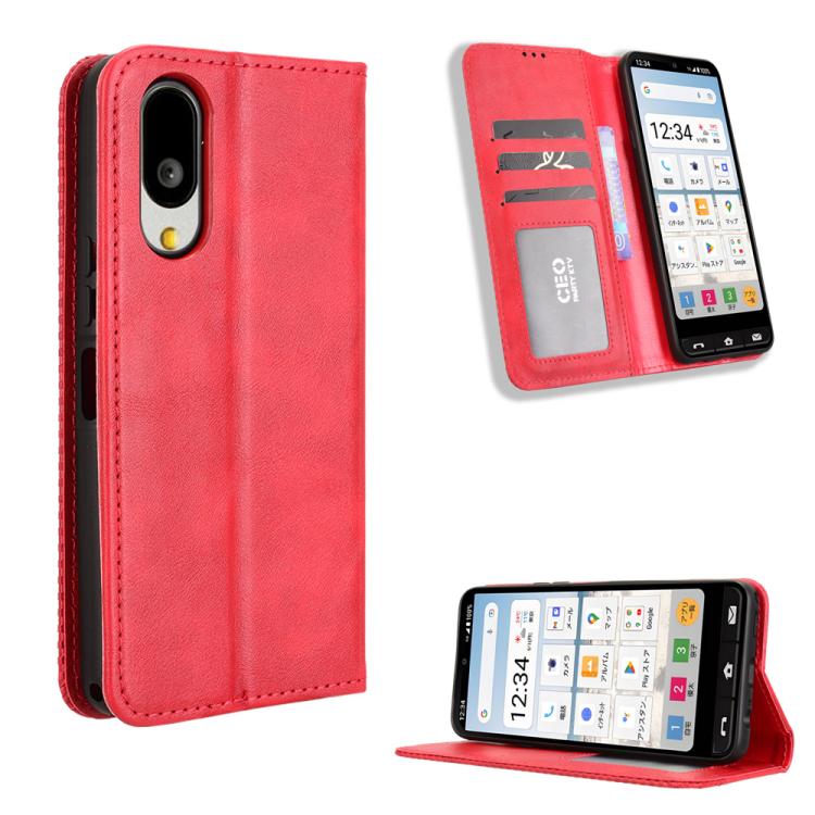 Magnetic Buckle Retro Texture Leather Phone Case, Compatible with Sharp Basio Active3