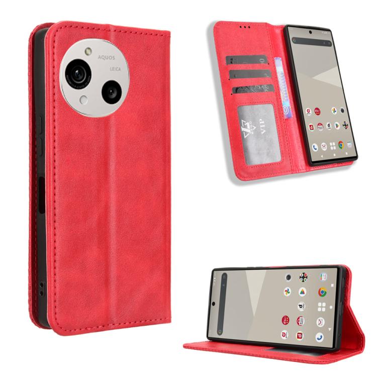 Magnetic Buckle Retro Texture Leather Phone Case, Compatible with Sharp Aquos R10