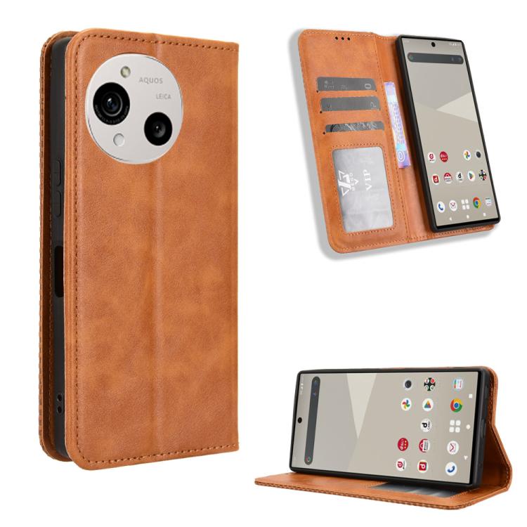 Magnetic Buckle Retro Texture Leather Phone Case, Compatible with Sharp Aquos R10