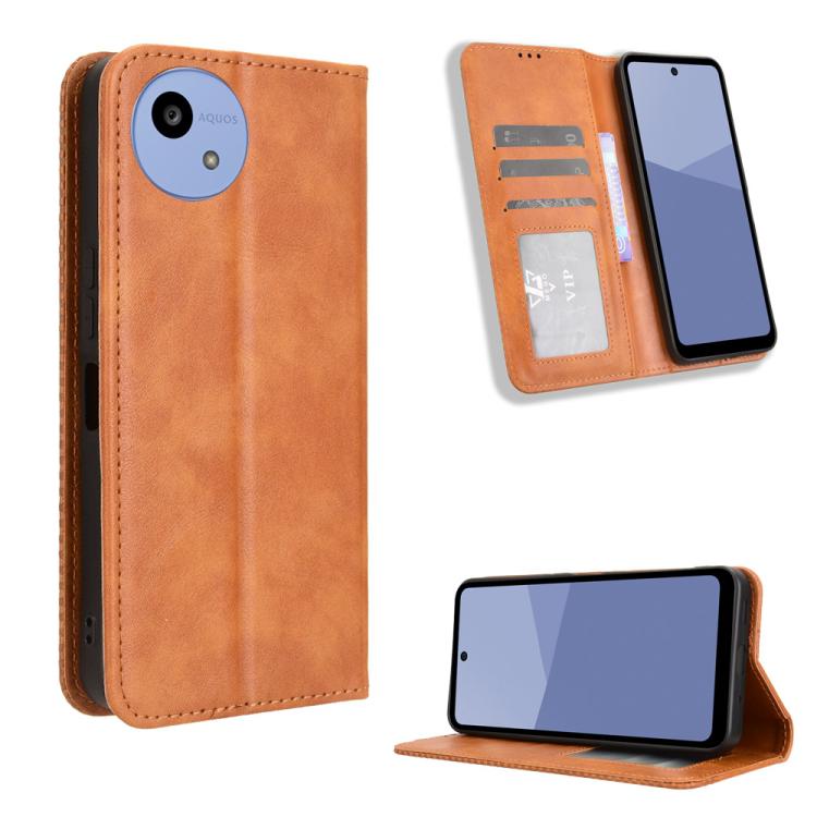 Magnetic Buckle Retro Texture Leather Phone Case, Compatible with Sharp Aquos wish5