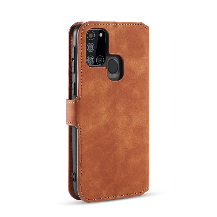 DG.MING Retro Oil Side Horizontal Flip Case with Holder & Card Slots & Wallet, Compatible with Samsung Galaxy A21s