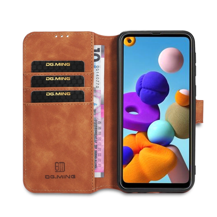 DG.MING Retro Oil Side Horizontal Flip Case with Holder & Card Slots & Wallet, Compatible with Samsung Galaxy A21s