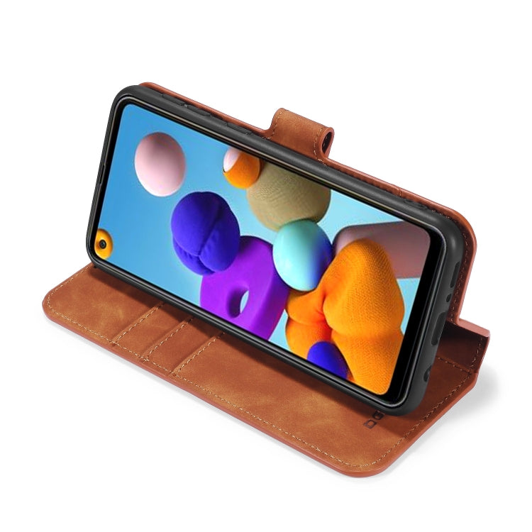 DG.MING Retro Oil Side Horizontal Flip Case with Holder & Card Slots & Wallet, Compatible with Samsung Galaxy A21s