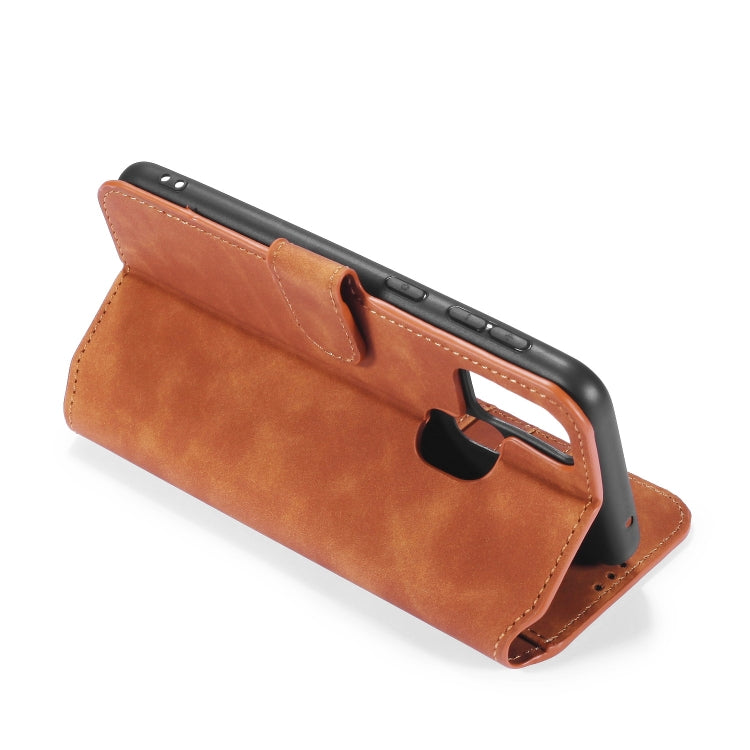 DG.MING Retro Oil Side Horizontal Flip Case with Holder & Card Slots & Wallet, Compatible with Samsung Galaxy A21s