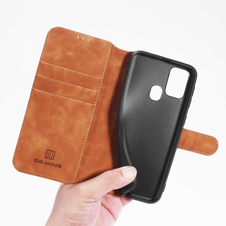 DG.MING Retro Oil Side Horizontal Flip Case with Holder & Card Slots & Wallet, Compatible with Samsung Galaxy A21s