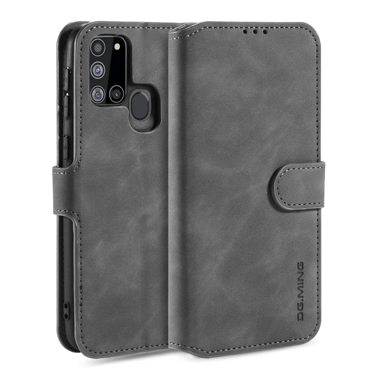 DG.MING Retro Oil Side Horizontal Flip Case with Holder & Card Slots & Wallet, Compatible with Samsung Galaxy A21s